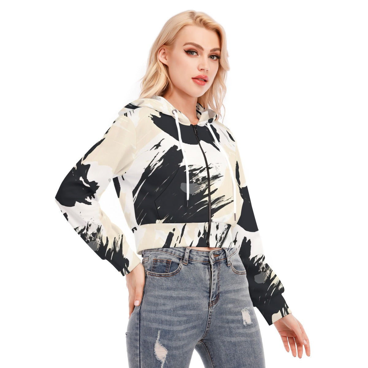 All-Over Print Women's Crop Top Hoodie With Zipper Closure