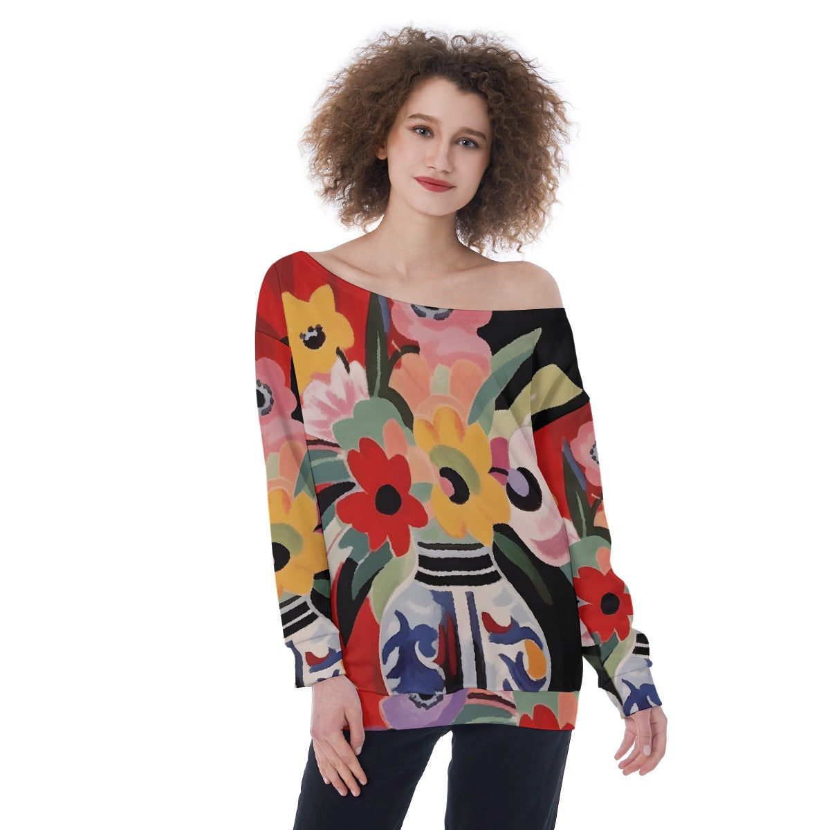 All-Over Print Oversized Women's Off-Shoulder Sweatshirt