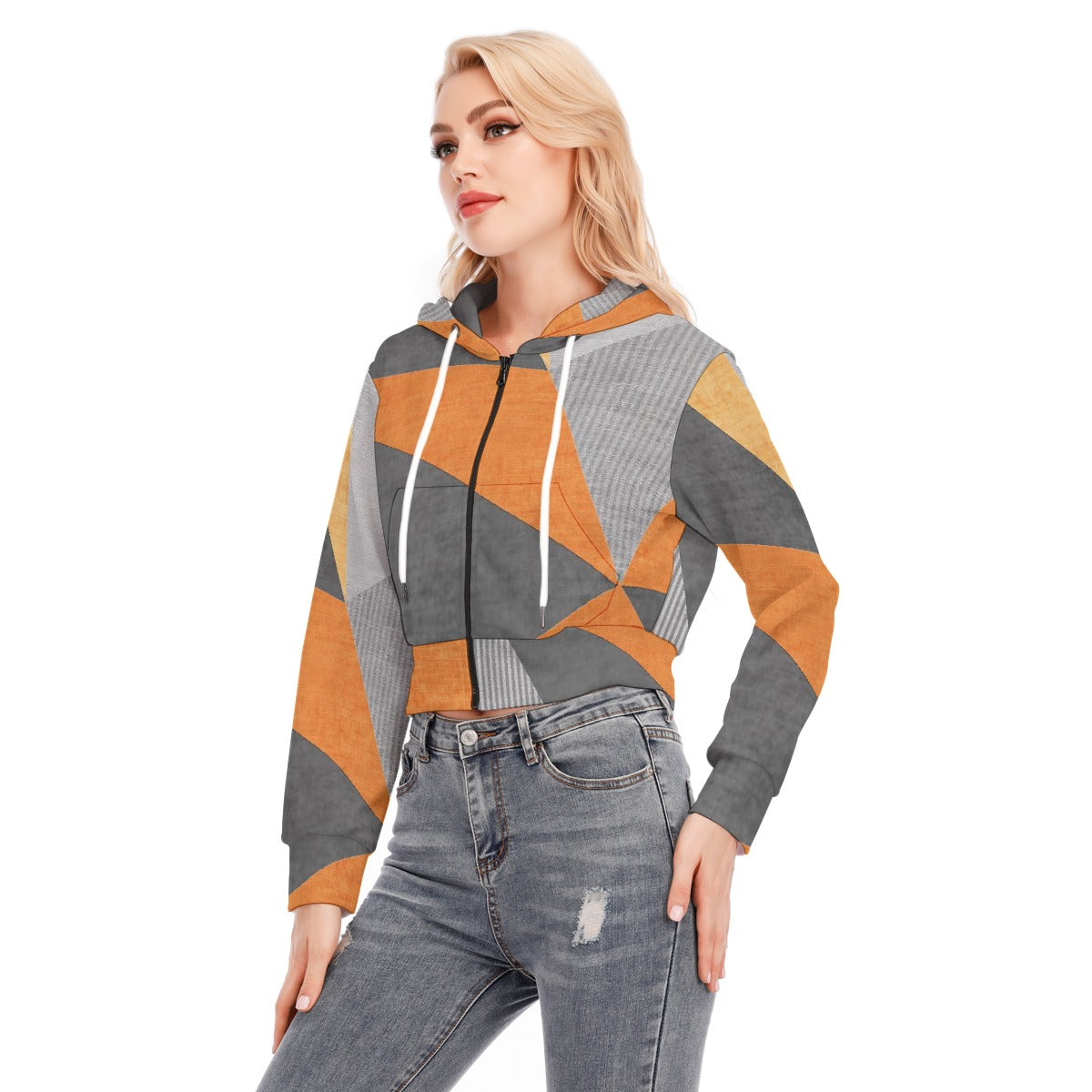 All-Over Print Women's Crop Top Hoodie With Zipper Closure