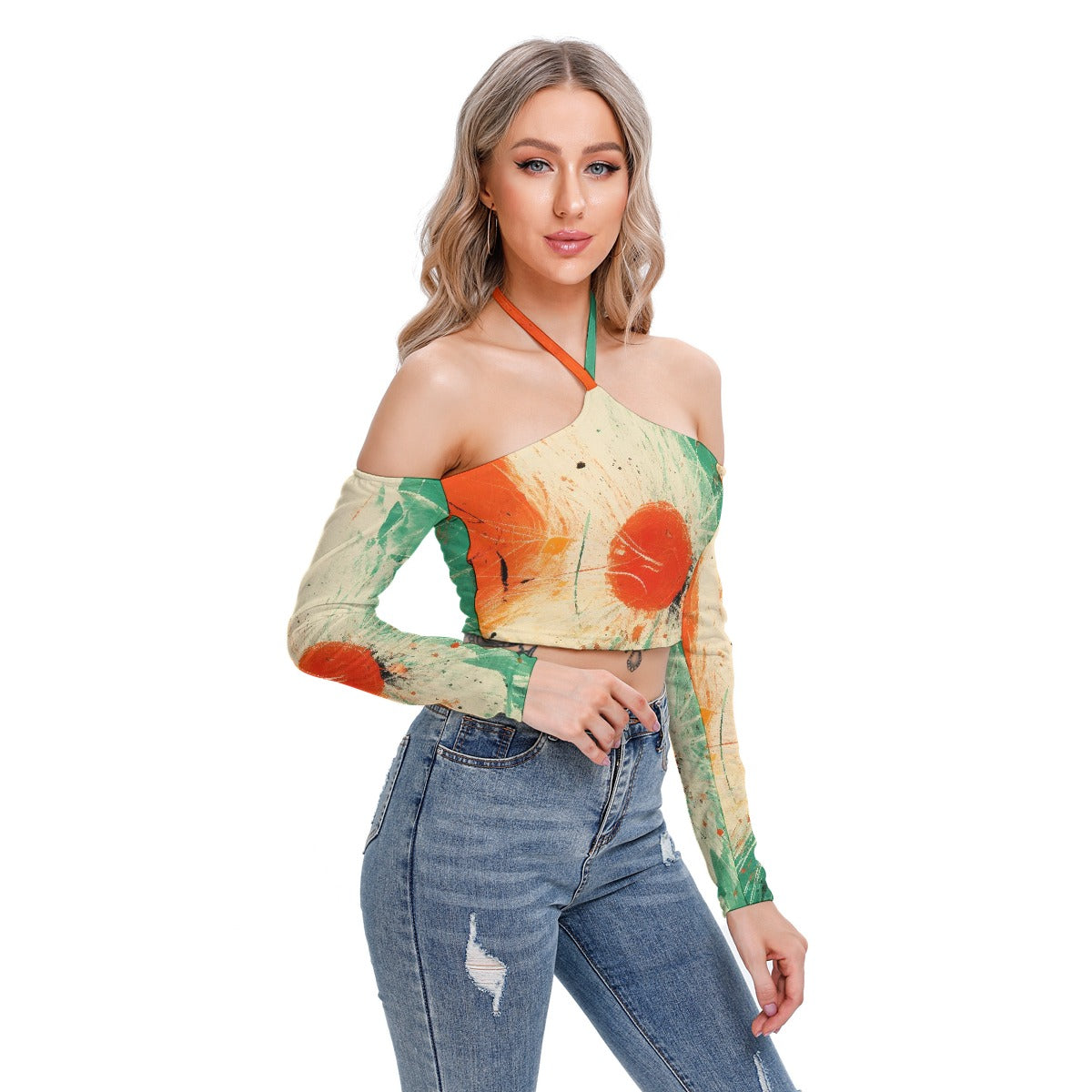 All-Over Print Women's Halter Lace-up Top
