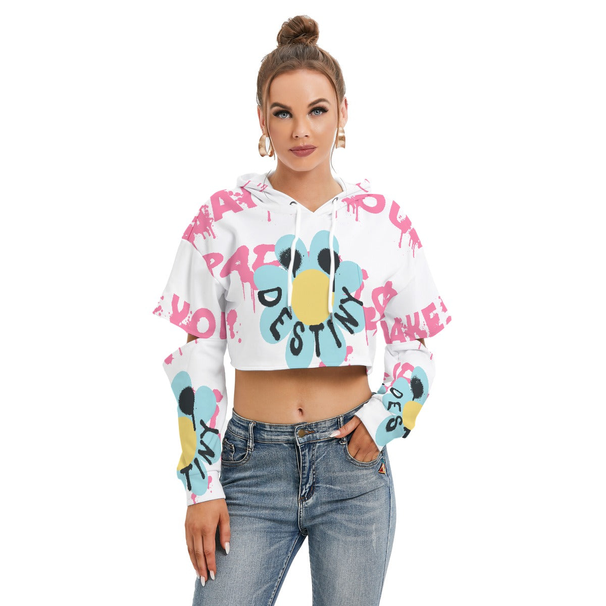 All-Over Print Women's Heavy Fleece Hoodie With Hollow Out Sleeve