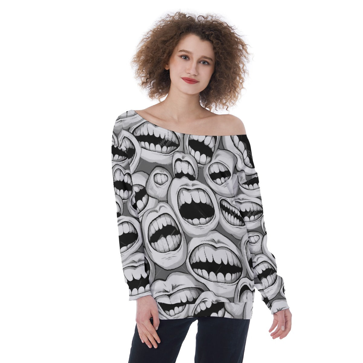 All-Over Print Oversized Women's Off-Shoulder Sweatshirt