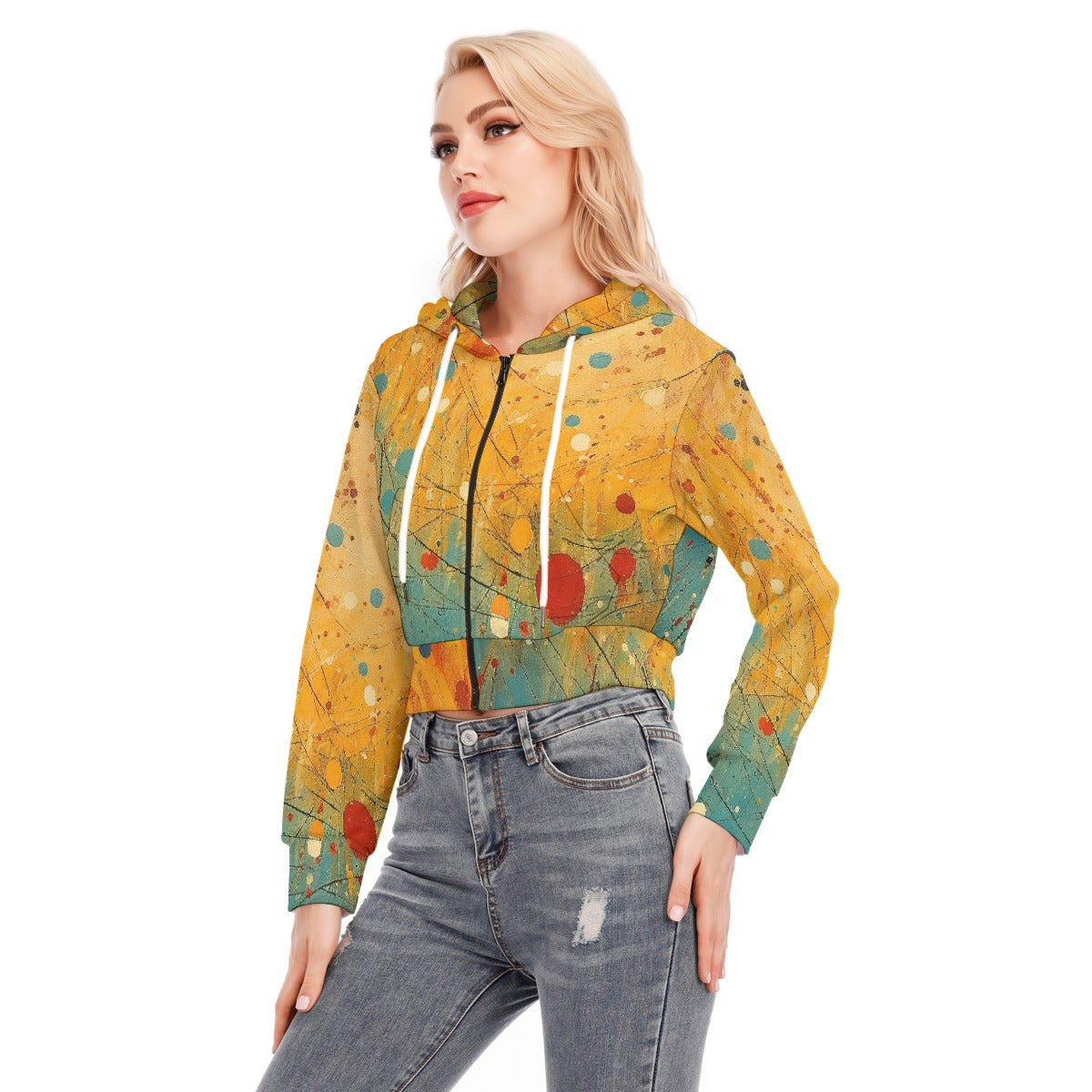 All-Over Print Women's Crop Top Hoodie With Zipper Closure