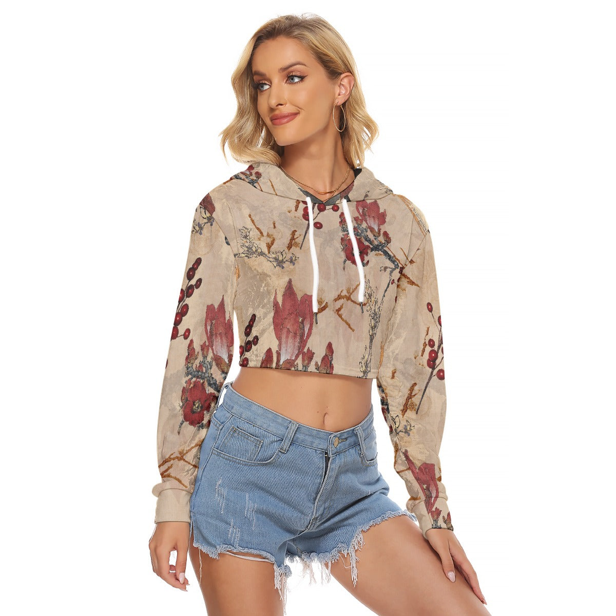 All-Over Print Women's Crop Top Hoodie|Velvet