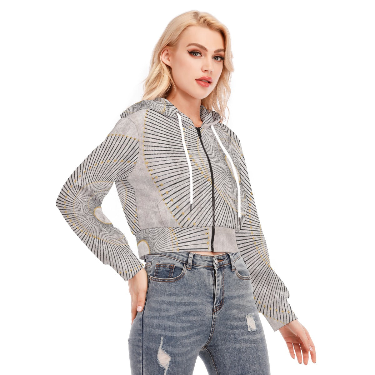 All-Over Print Women's Crop Top Hoodie With Zipper Closure