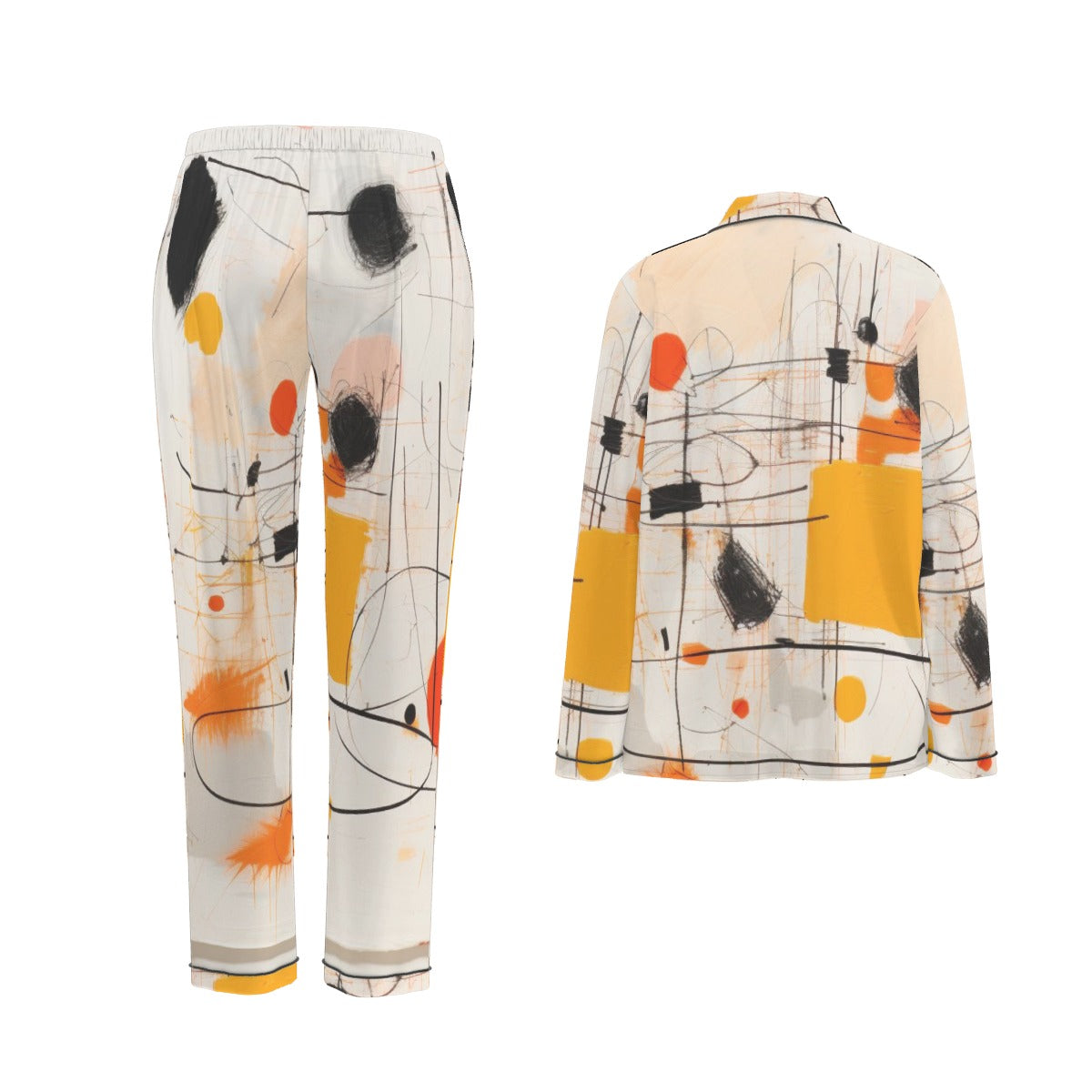 All-Over Print Women's Long Sleeve Pajama Set With Black Contrast Piping