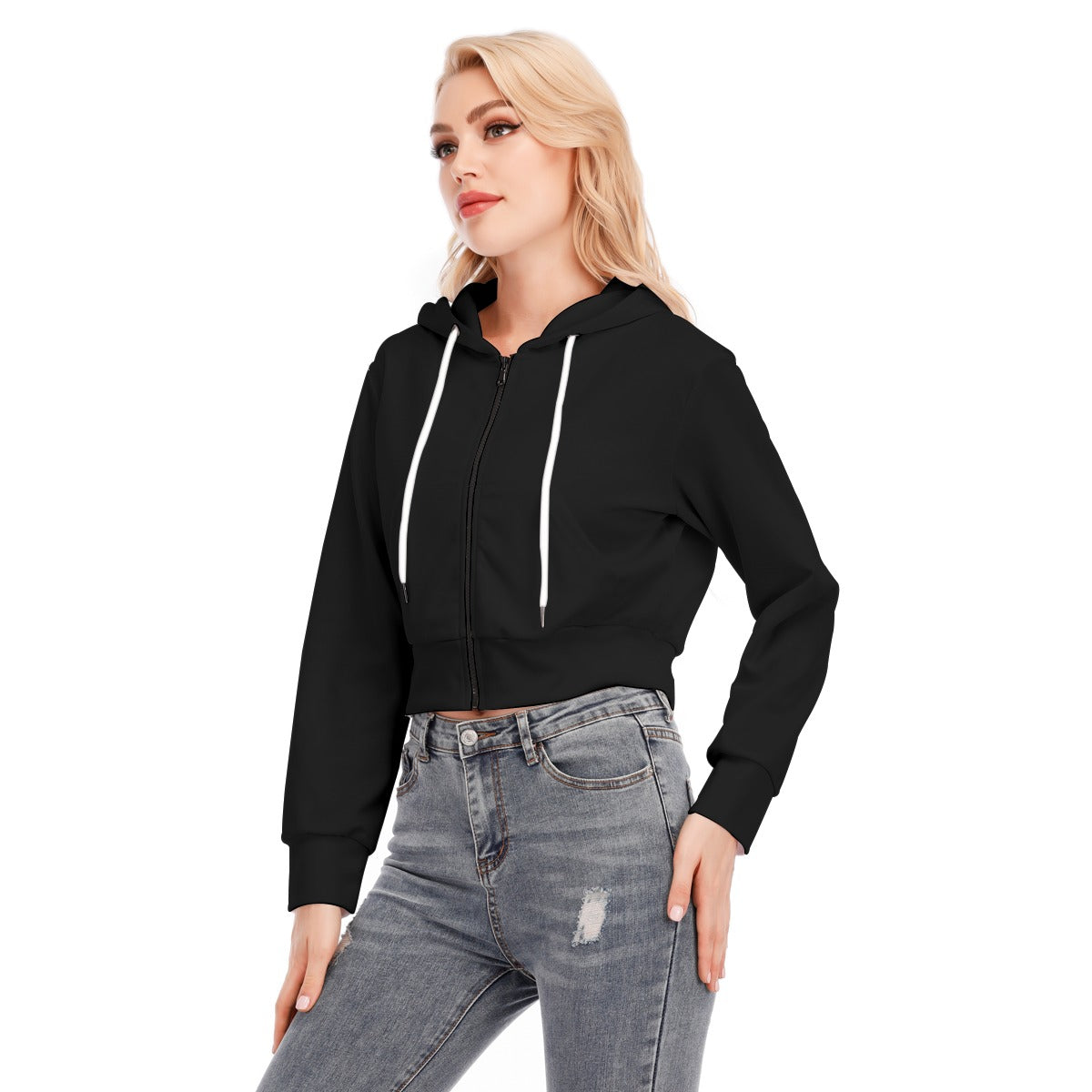 All-Over Print Women's Crop Top Hoodie With Zipper Closure