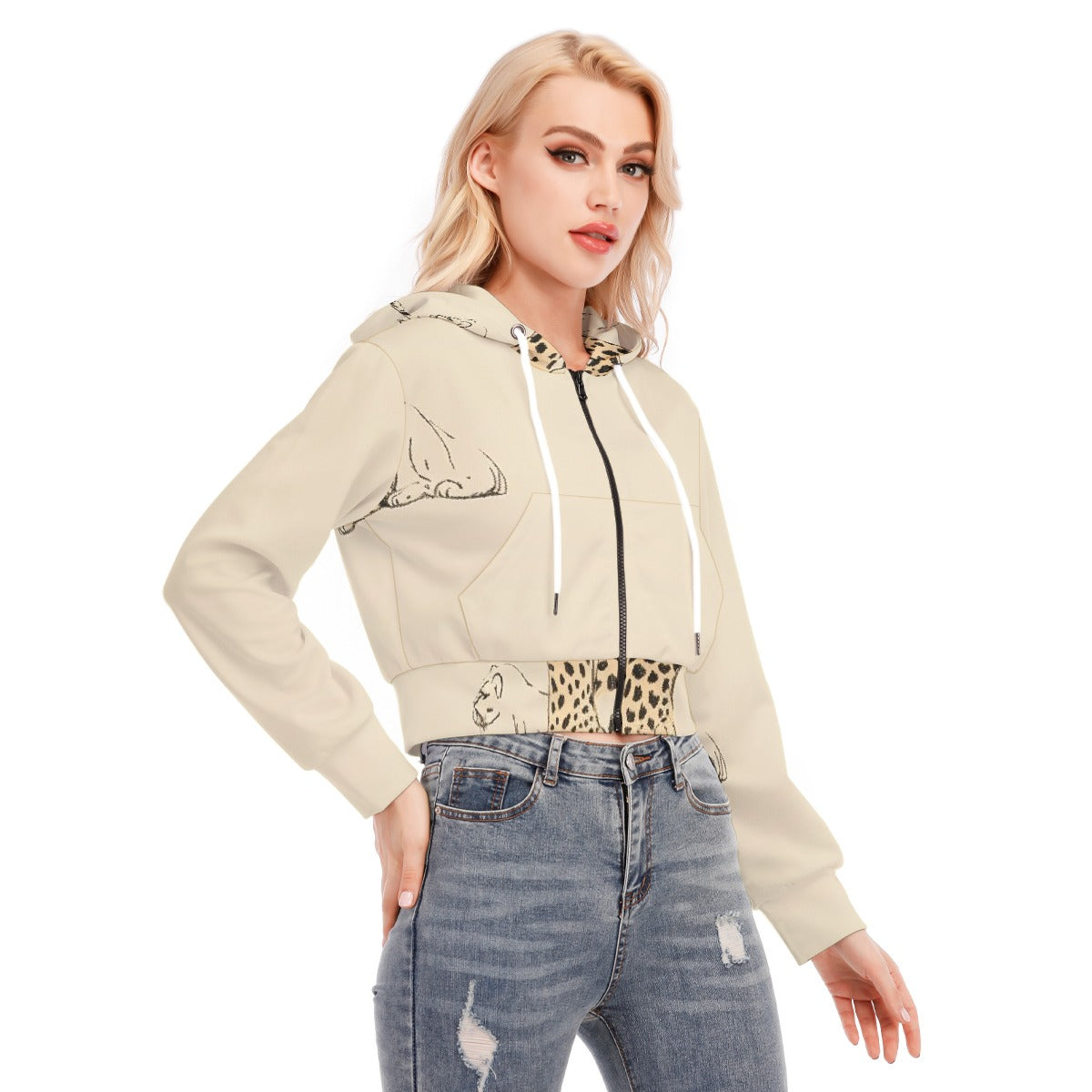All-Over Print Women's Crop Top Hoodie With Zipper Closure