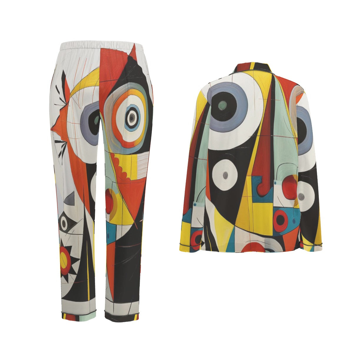 All-Over Print Women's Long Sleeve Pajama Set With Black Contrast Piping