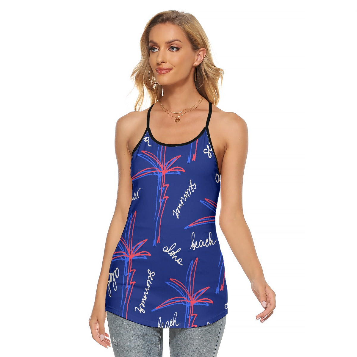 All-Over Print Women's Criss-Cross Open Back Tank Top