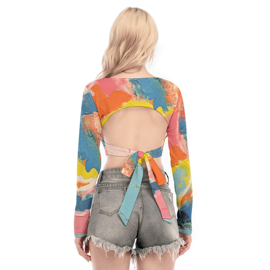 All-Over Print Women's Back Hollow T-shirt With Strap
