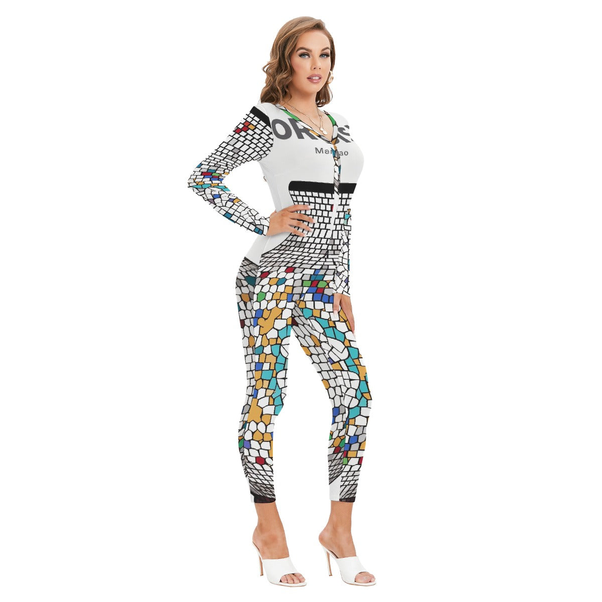All-Over Print Women's Plunging Neck Jumpsuit