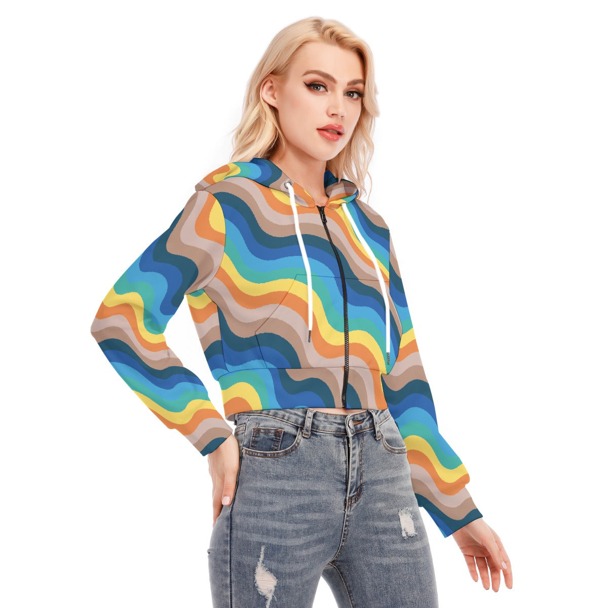 All-Over Print Women's Crop Top Hoodie With Zipper Closure