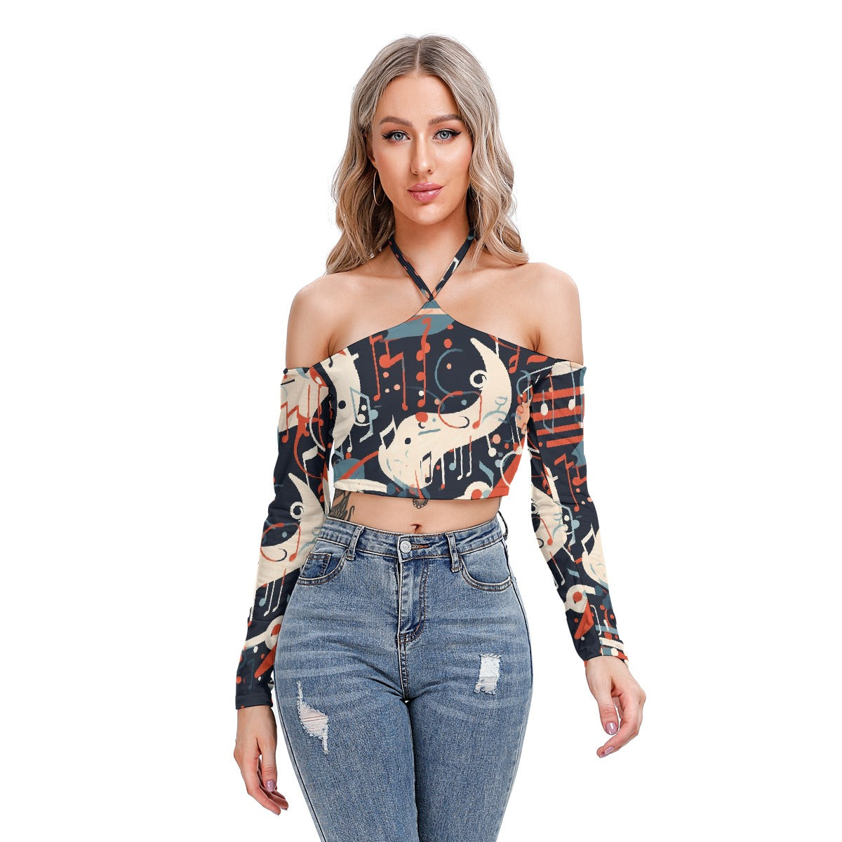 All-Over Print Women's Halter Lace-up Top