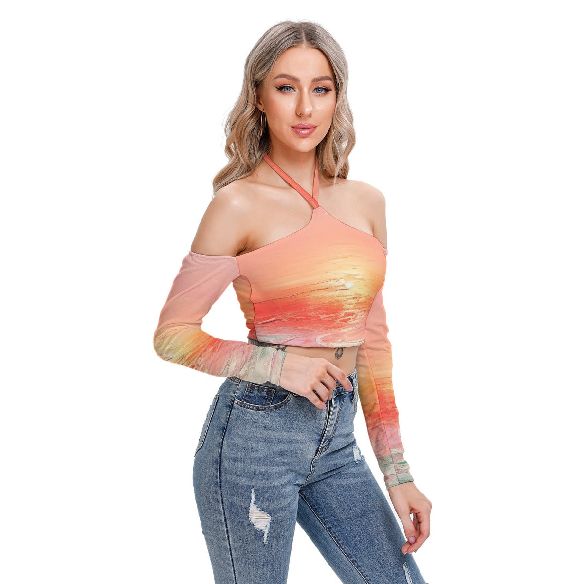All-Over Print Women's Halter Lace-up Top
