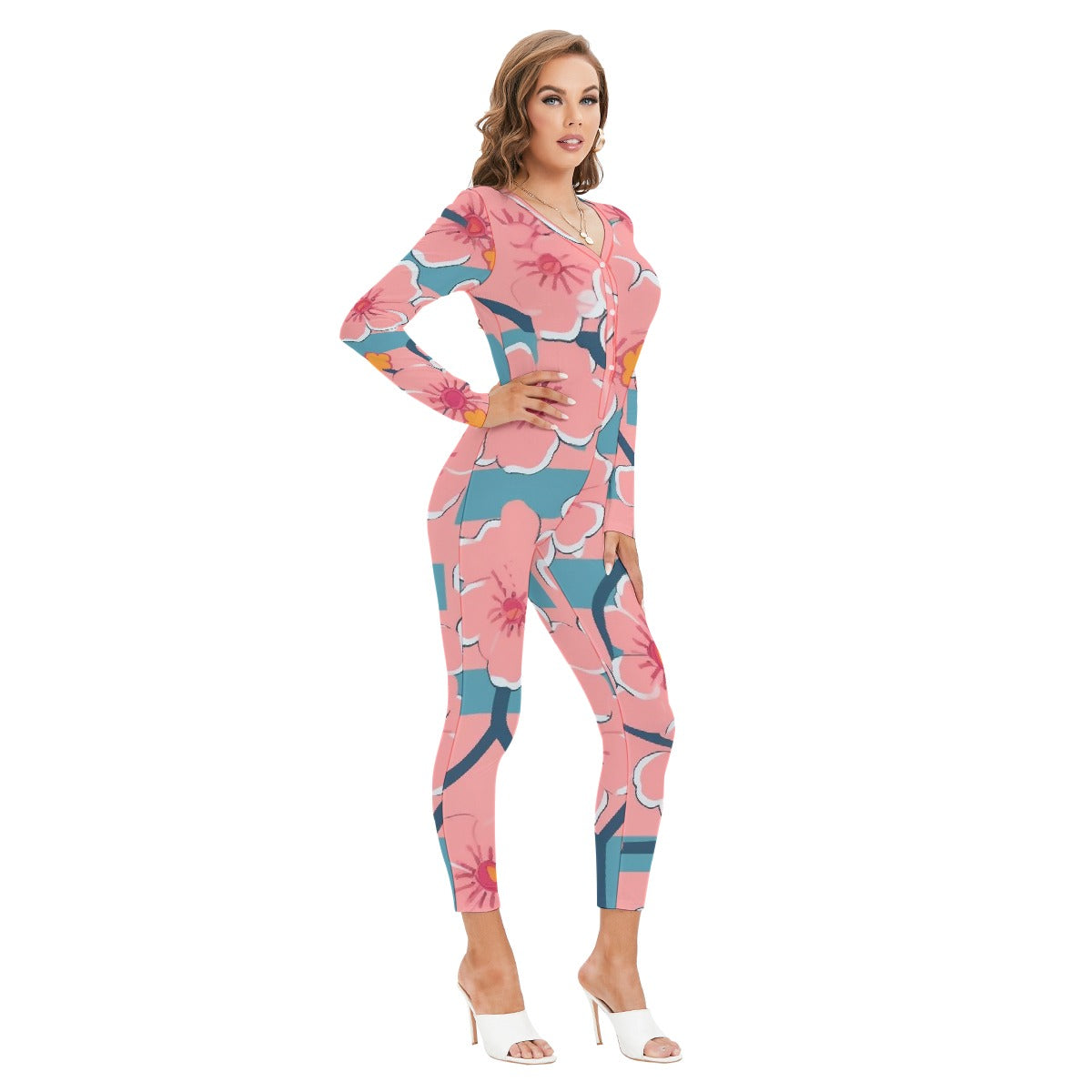 All-Over Print Women's Plunging Neck Jumpsuit
