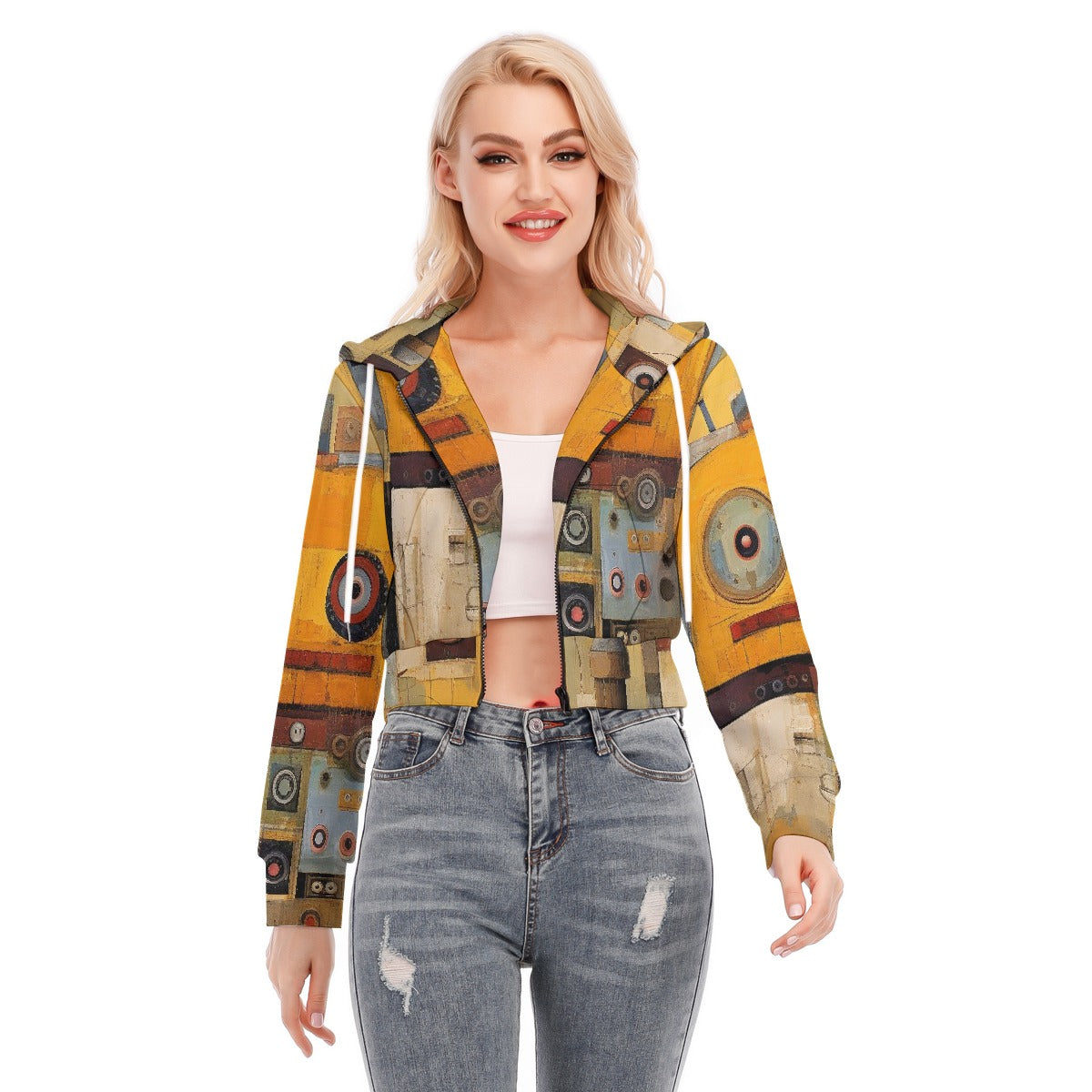 All-Over Print Women's Crop Top Hoodie With Zipper Closure