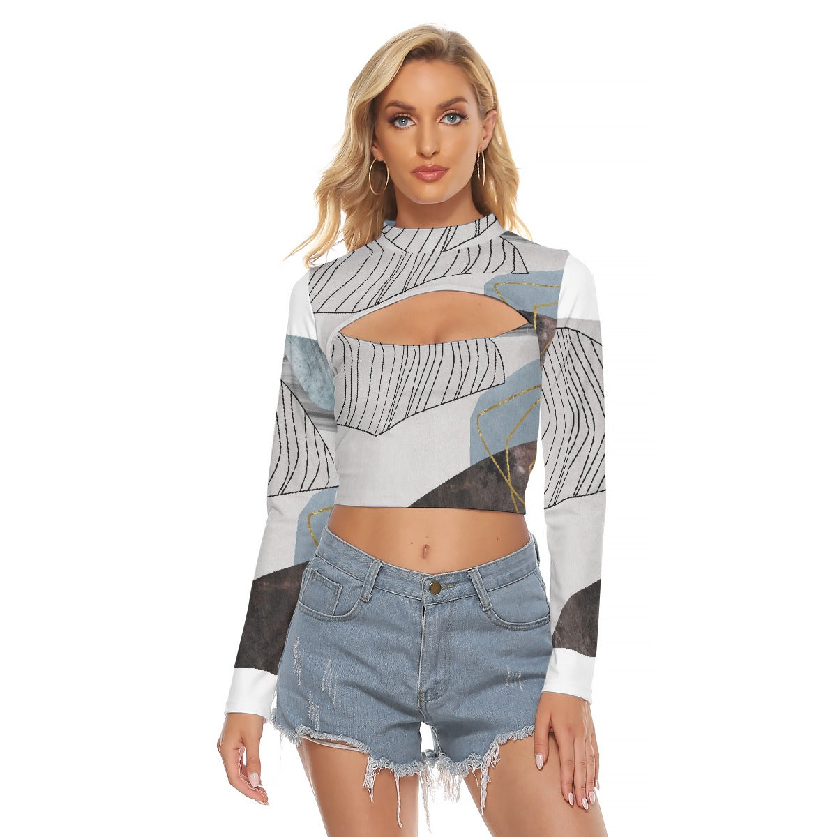 All-Over Print Women's Hollow Chest Keyhole Tight Crop Top