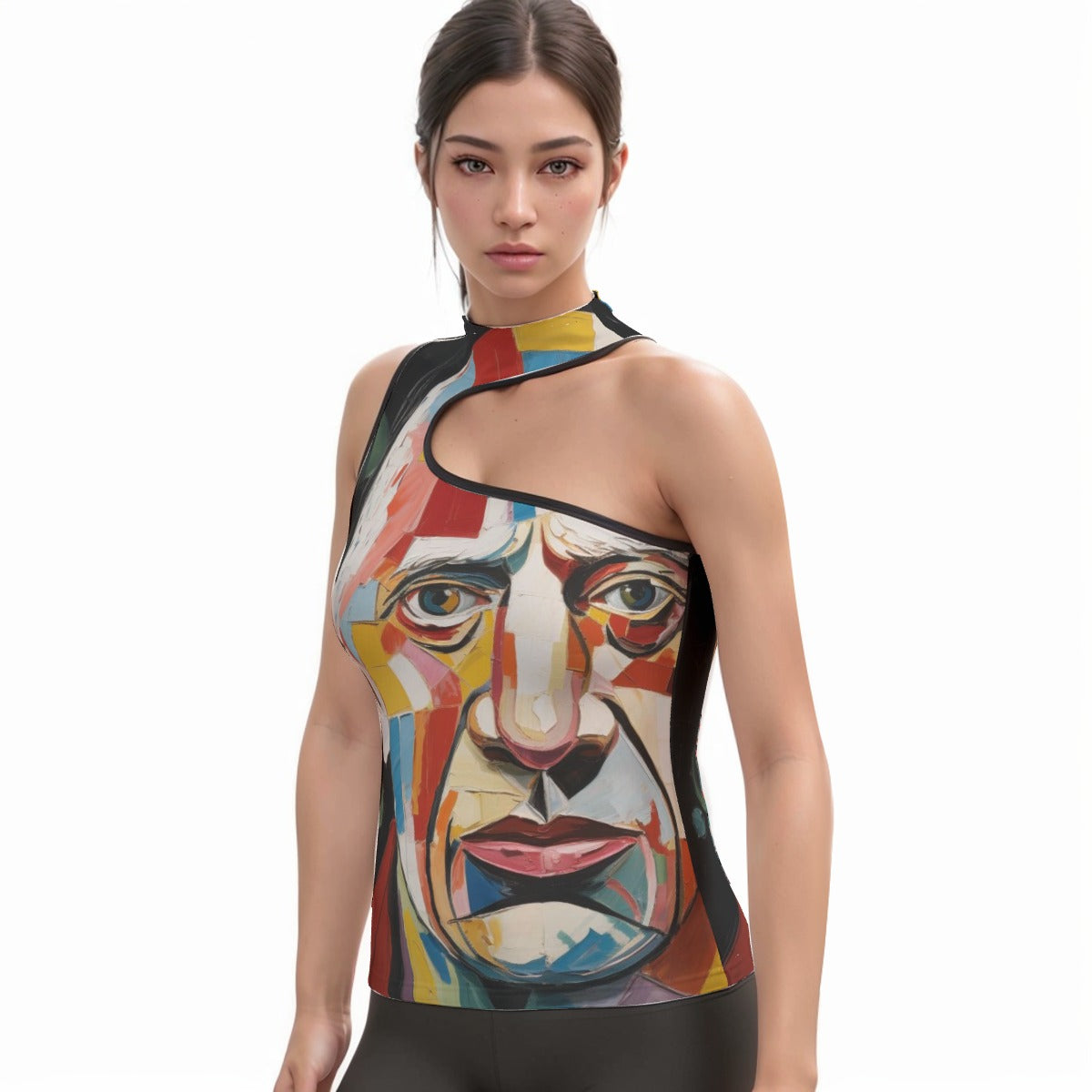 All-Over Print Women's Halter Sleeveless Asymmetrical Tank Top
