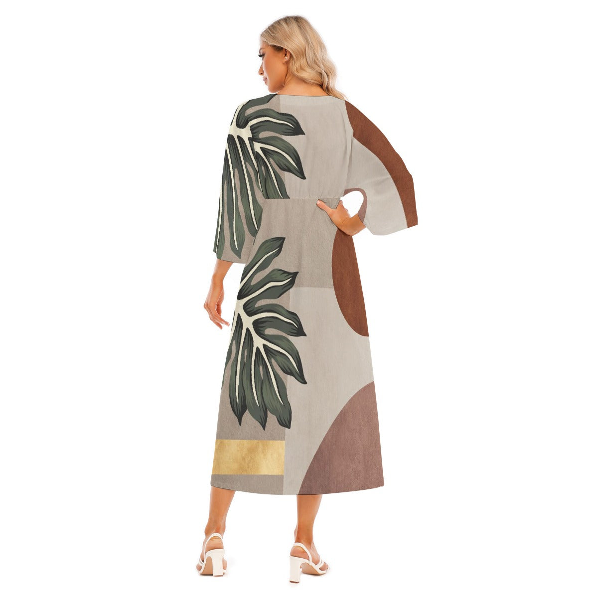 All-Over Print Women's Mid-Sleeve Long Dress