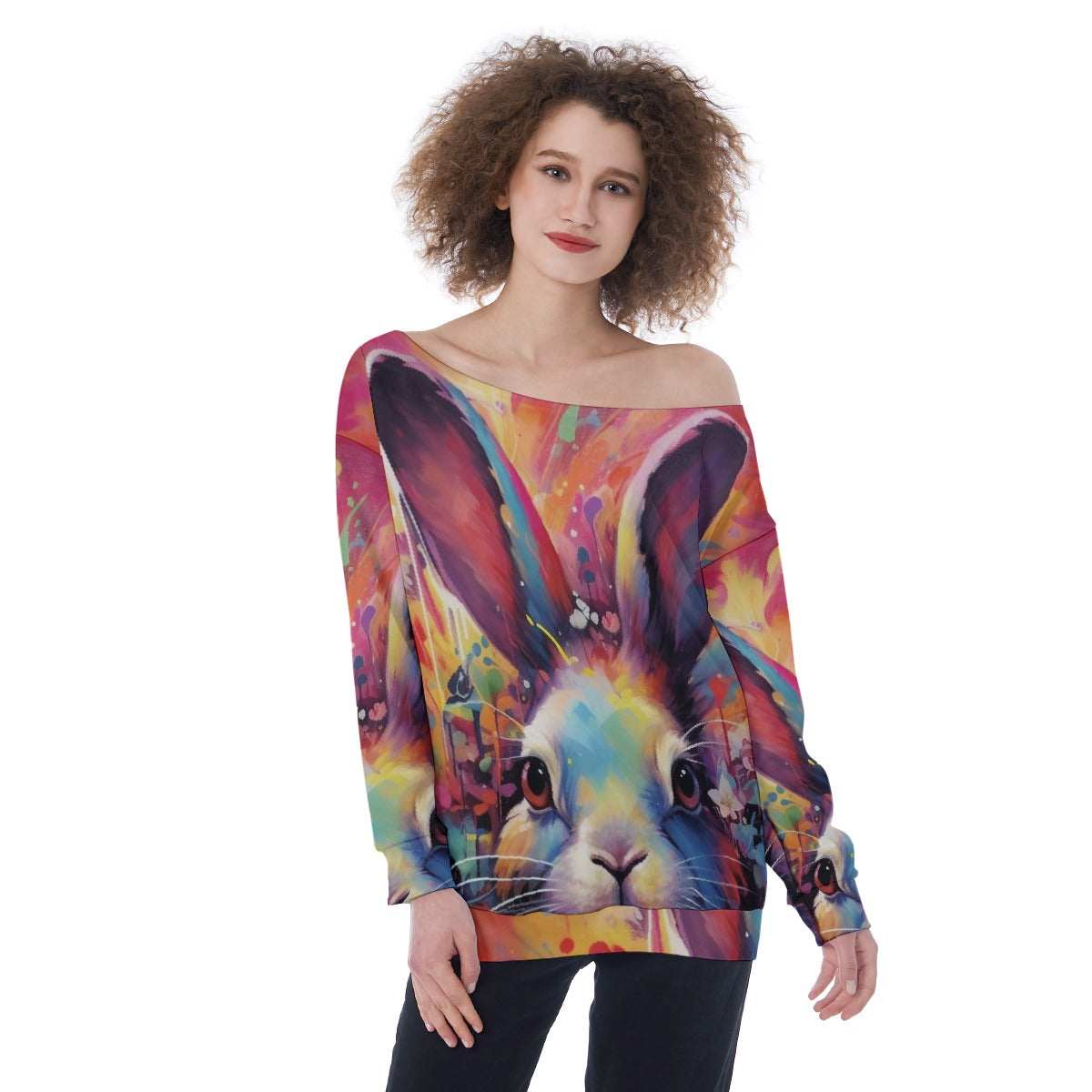 All-Over Print Oversized Women's Off-Shoulder Sweatshirt
