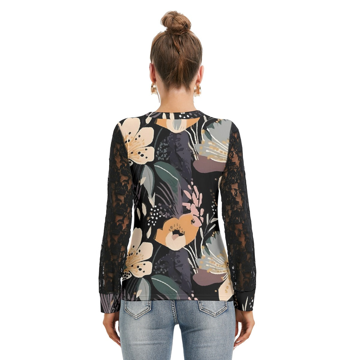 All-Over Print Women's T-shirt And Sleeve With Black Lace