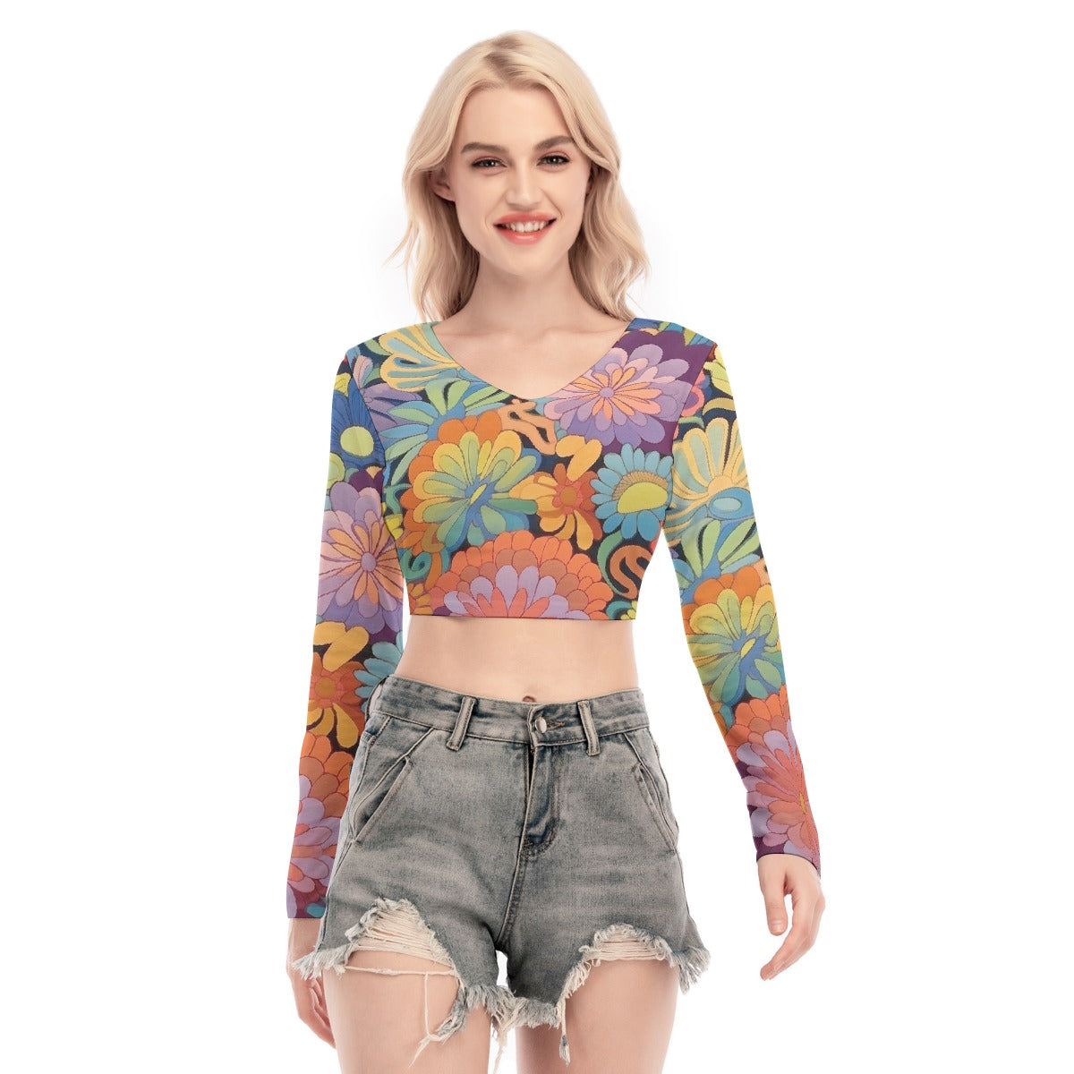 All-Over Print Women's Back Hollow T-shirt With Strap