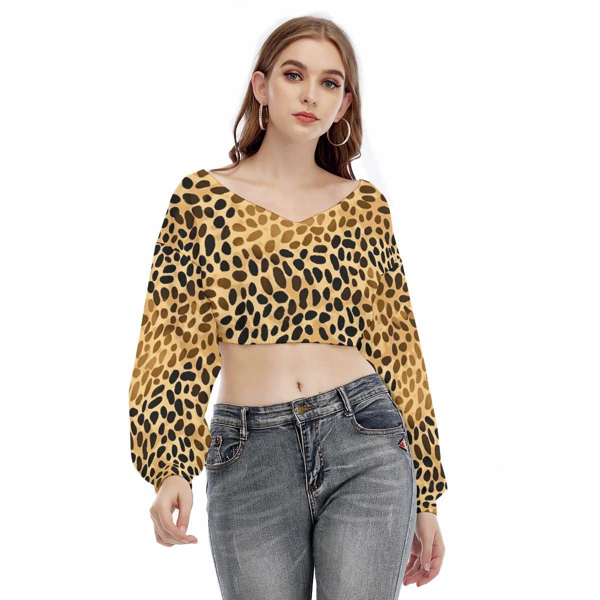 All-Over Print Women's V-neck Long Sleeve Cropped Sweatshirt