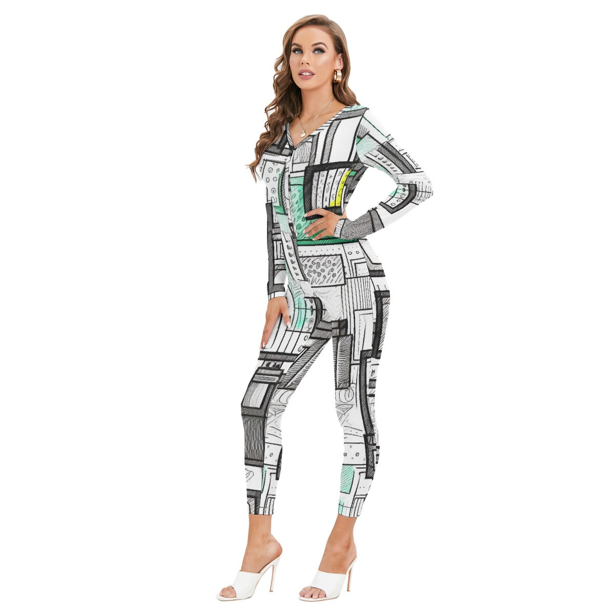 All-Over Print Women's Plunging Neck Jumpsuit