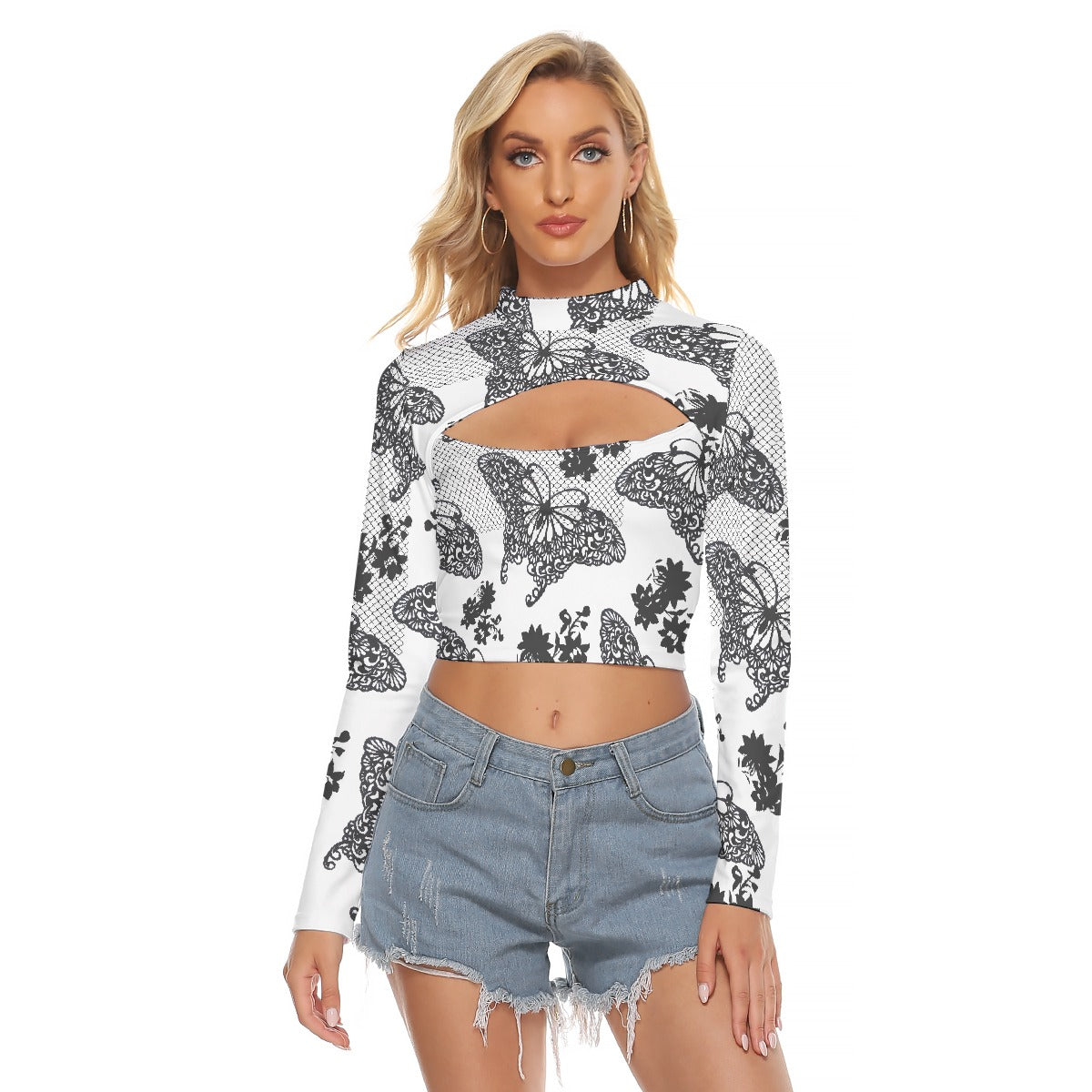 All-Over Print Women's Hollow Chest Keyhole Tight Crop Top