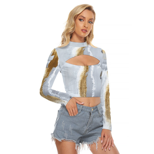 All-Over Print Women's Hollow Chest Keyhole Tight Crop Top