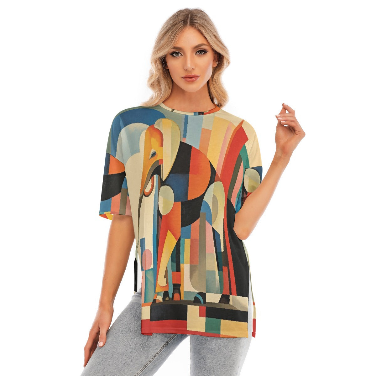 All-Over Print Women's Short Sleeves T-shirt With Hem Split