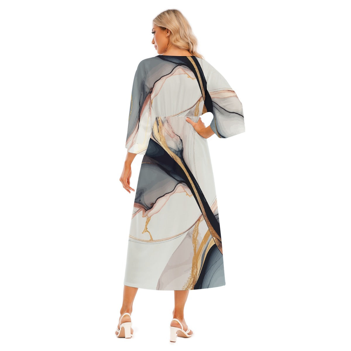 All-Over Print Women's Mid-Sleeve Long Dress