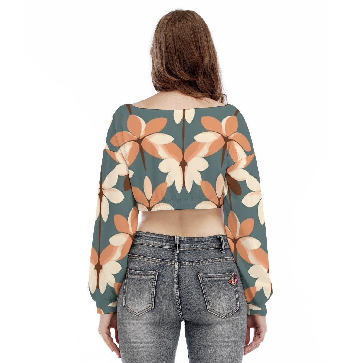All-Over Print Women's V-neck Long Sleeve Cropped Sweatshirt