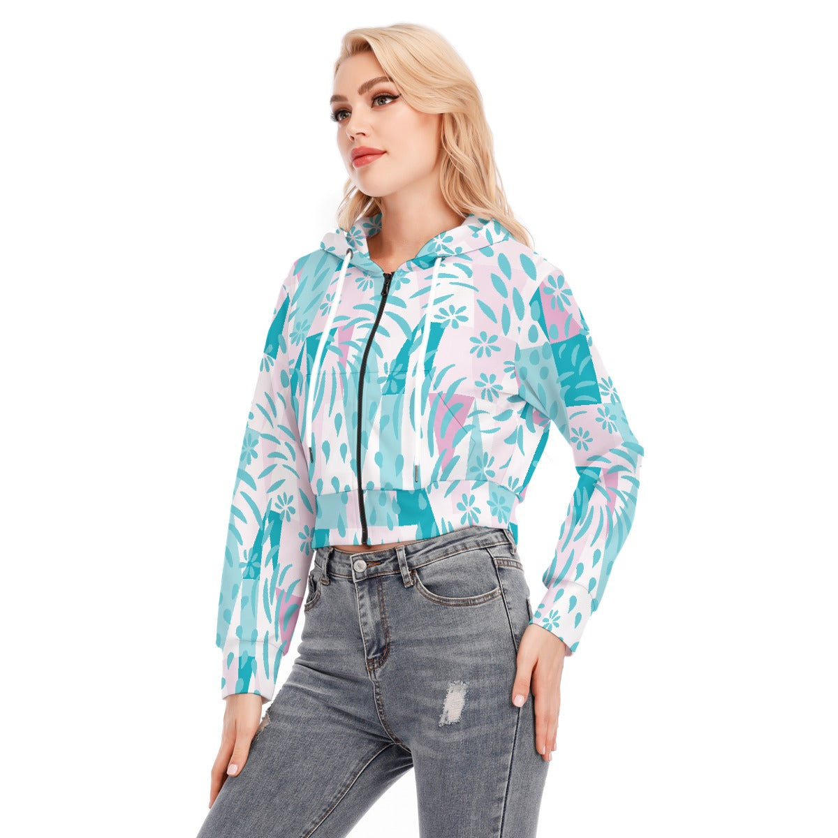 All-Over Print Women's Crop Top Hoodie With Zipper Closure