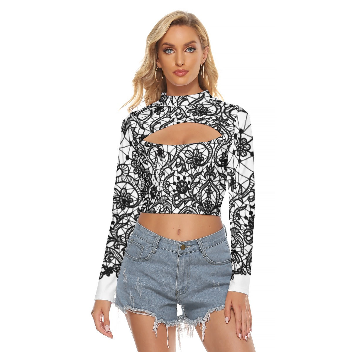 All-Over Print Women's Hollow Chest Keyhole Tight Crop Top