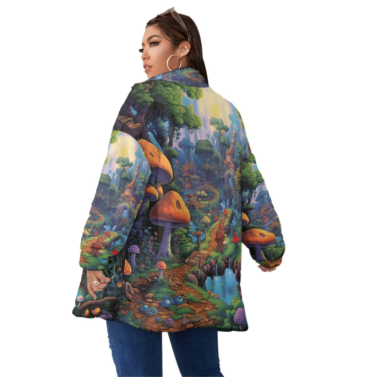 All-Over Print Unisex Borg Fleece Stand-up Collar Coat With Zipper Closure(Plus Size)
