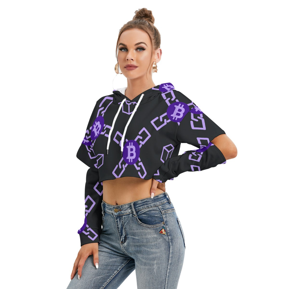 All-Over Print Women's Heavy Fleece Hoodie With Hollow Out Sleeve