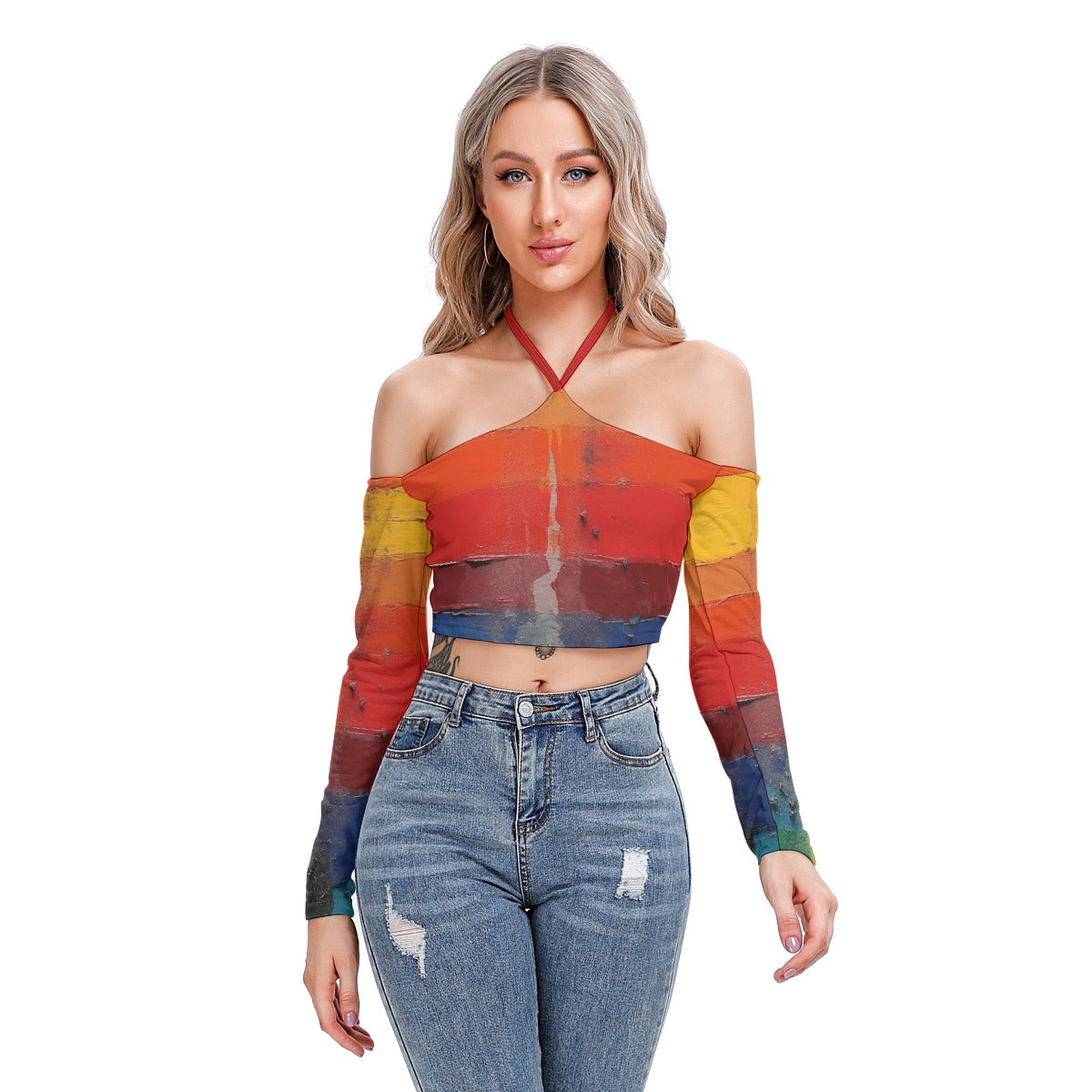 All-Over Print Women's Halter Lace-up Top