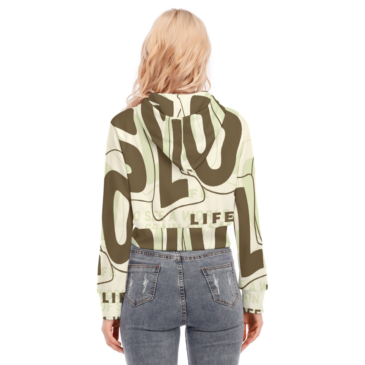 All-Over Print Women's Crop Top Hoodie With Zipper Closure