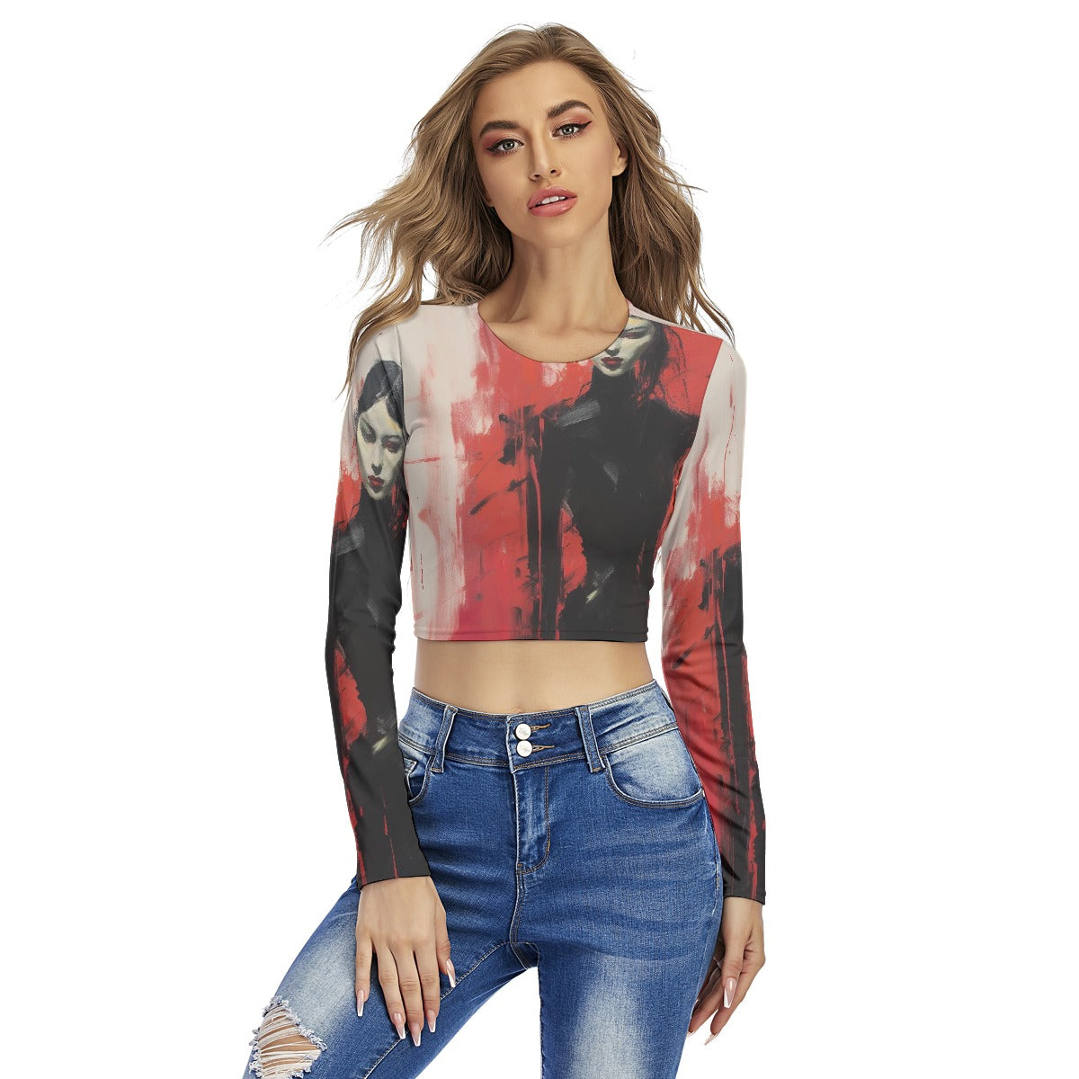 All-Over Print Women's Round Neck Crop Top T-Shirt