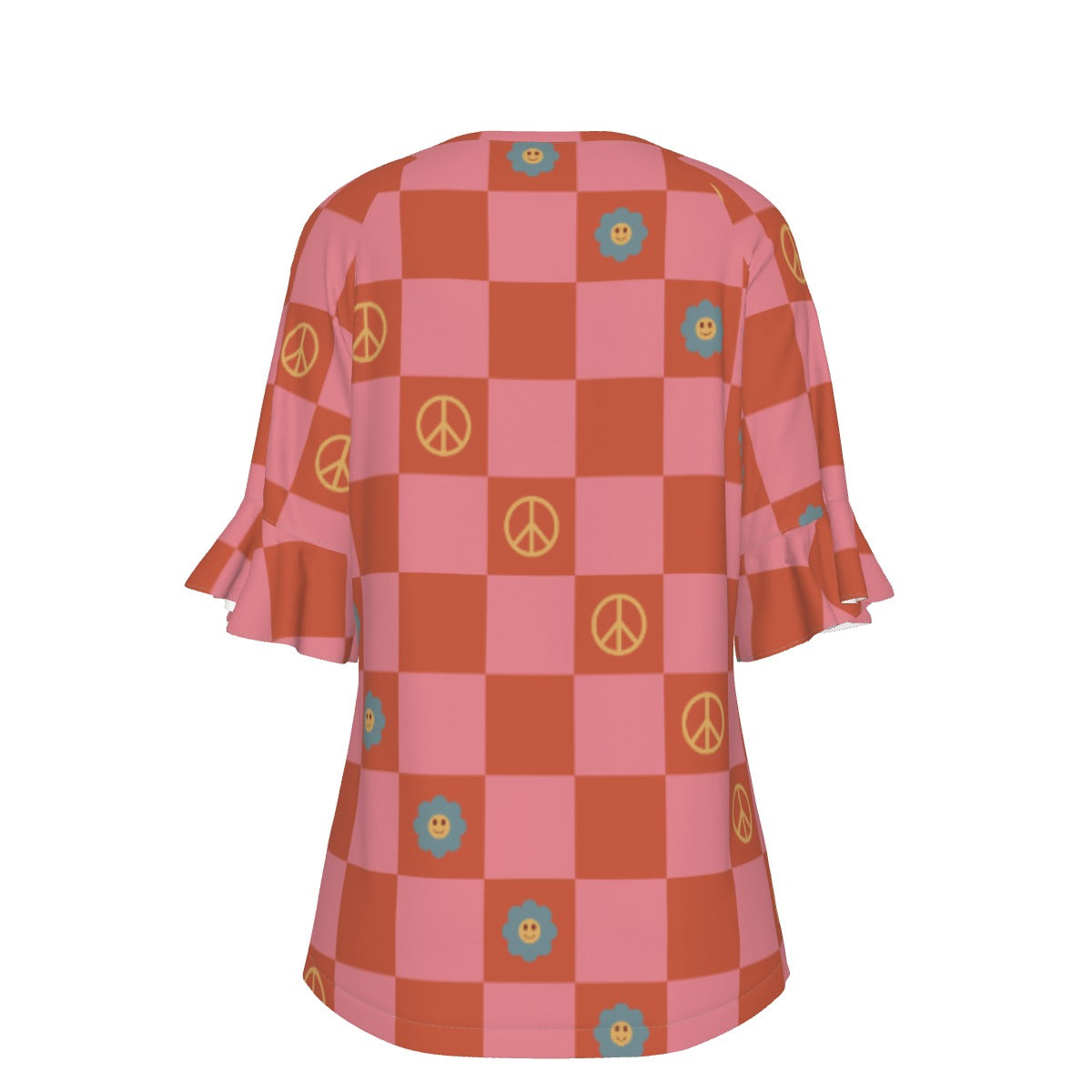 All-Over Print V-neck Women's T-shirt With Bell Sleeve