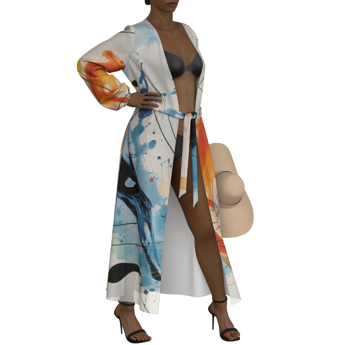 All-Over Print Women's Lace-up Chiffon Robe