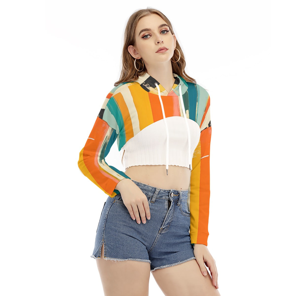 All-Over Print Women's Smock Short Hoodie With Long Sleeve