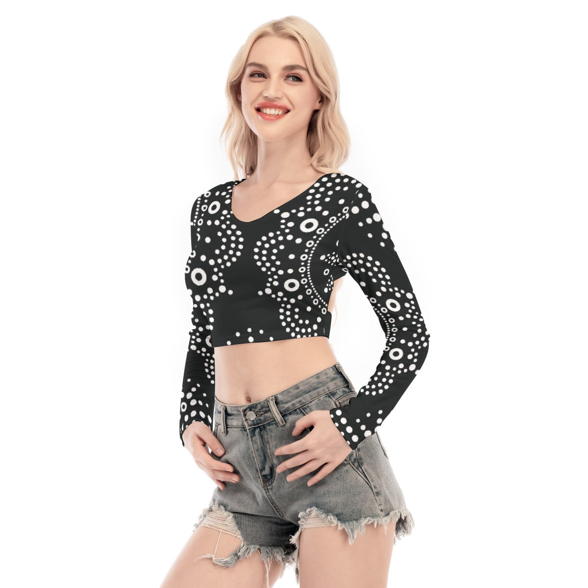 All-Over Print Women's Back Hollow T-shirt With Strap