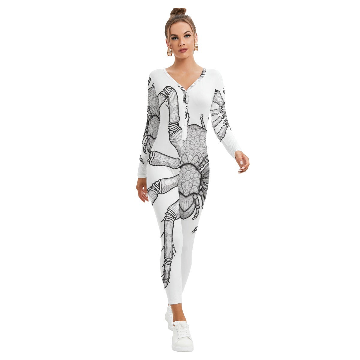 All-Over Print Women's Plunging Neck Jumpsuit