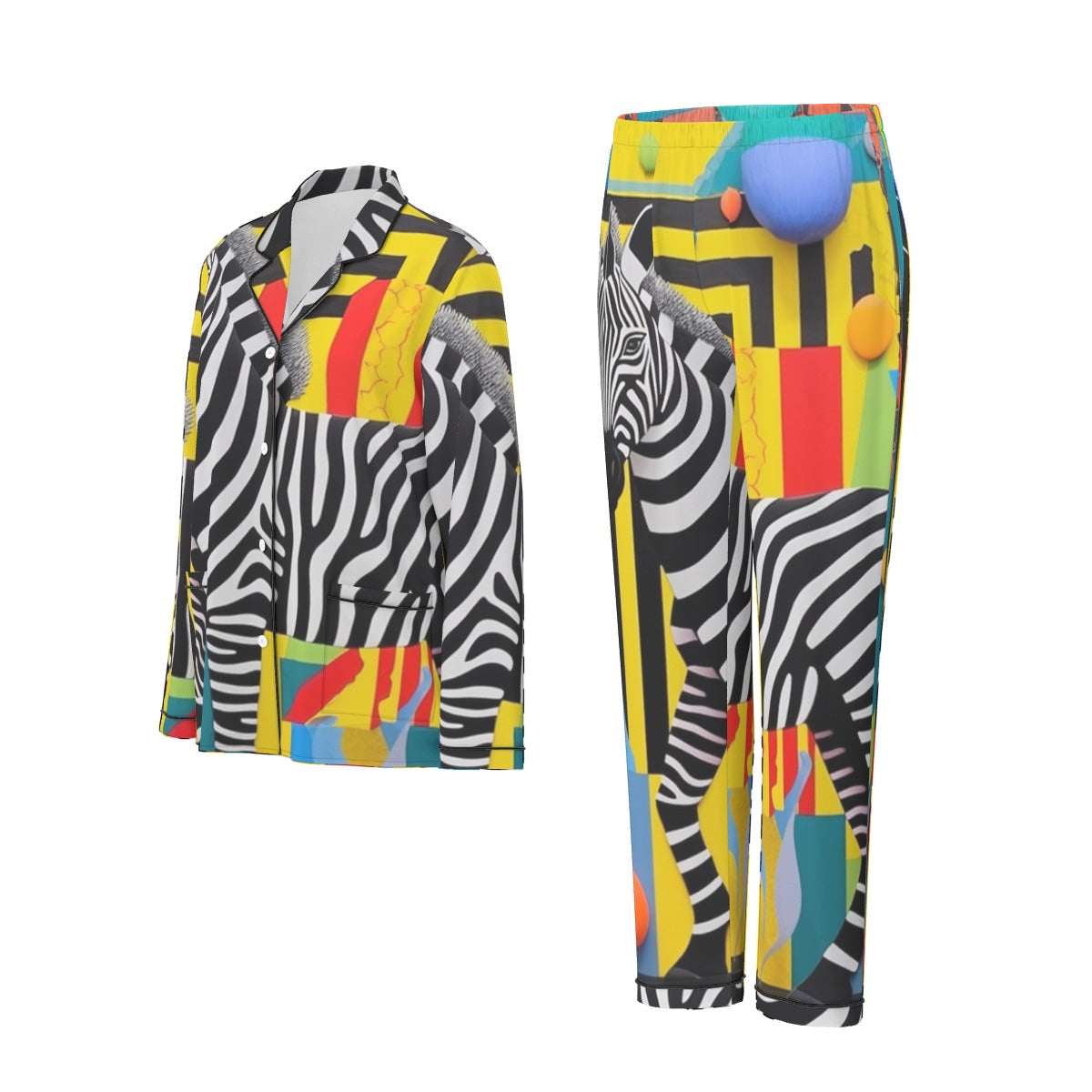All-Over Print Women's Long Sleeve Pajama Set With Black Contrast Piping
