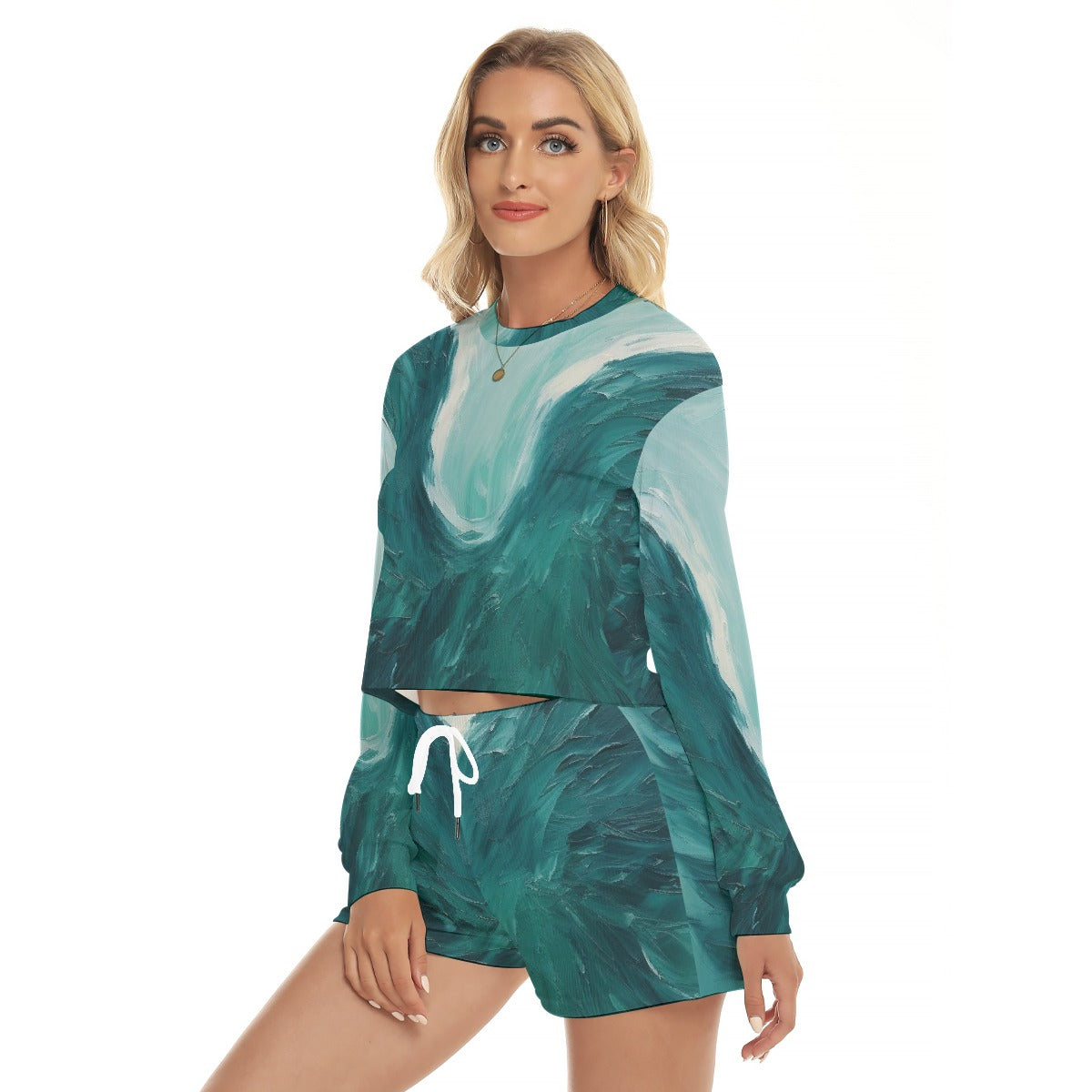 All-Over Print Women's Short Sweatshirt And Pants Suit