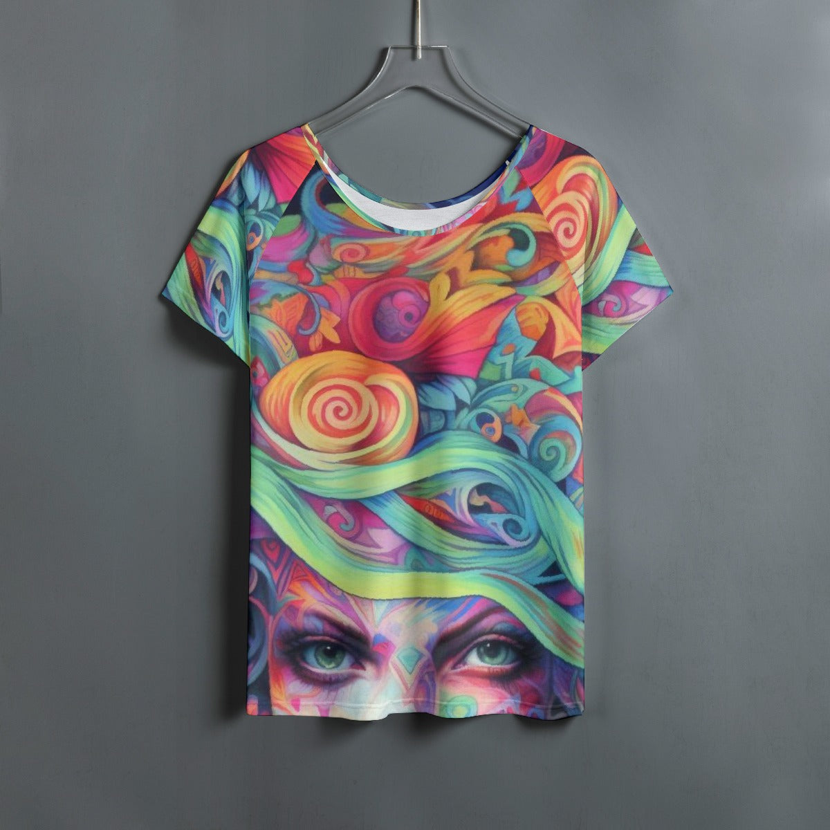 All-Over Print Women's Round Neck T-shirt With Raglan Sleeve