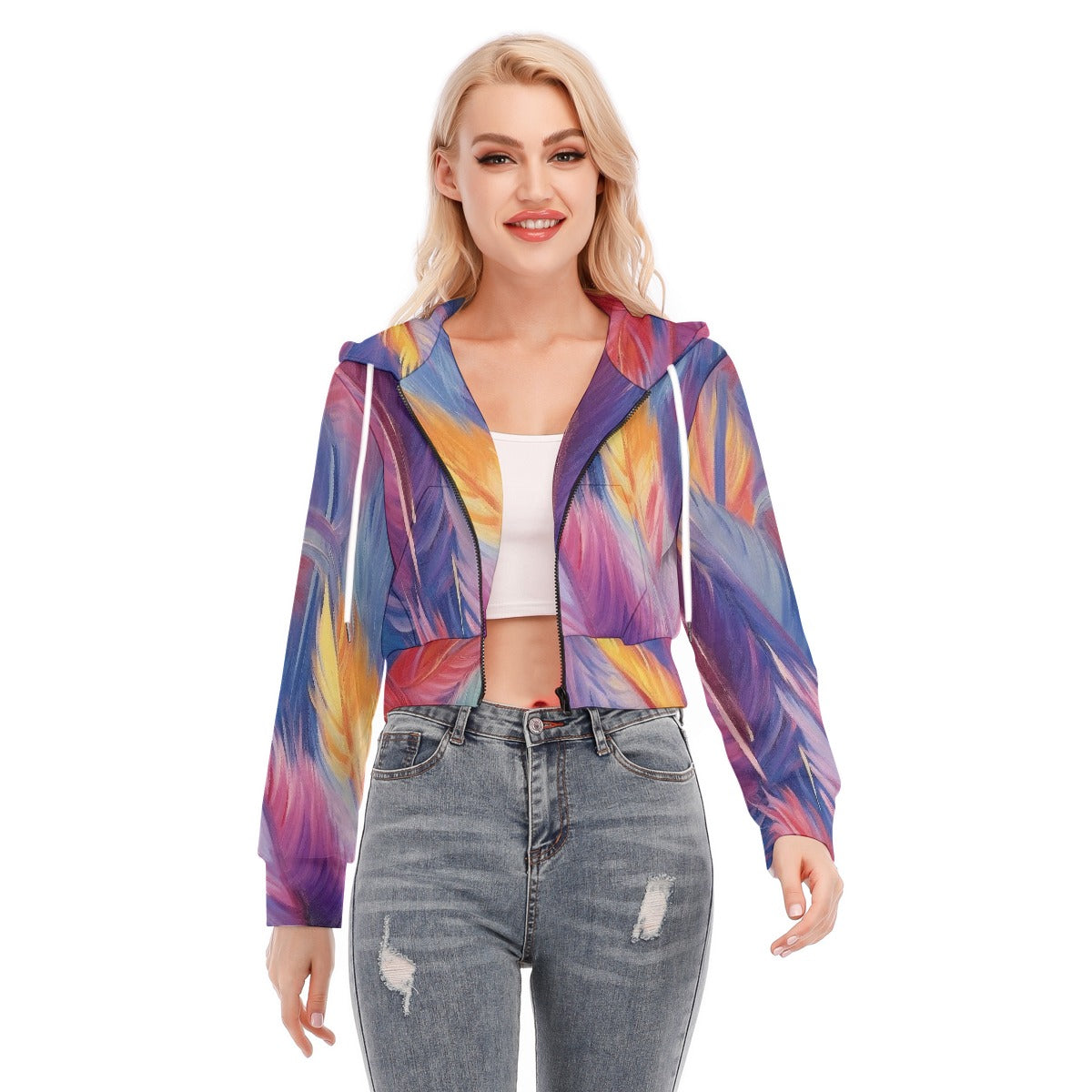All-Over Print Women's Crop Top Hoodie With Zipper Closure